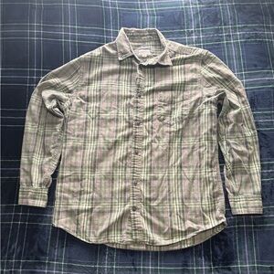Merona green/black/grey plaid button up shirt. Size L.